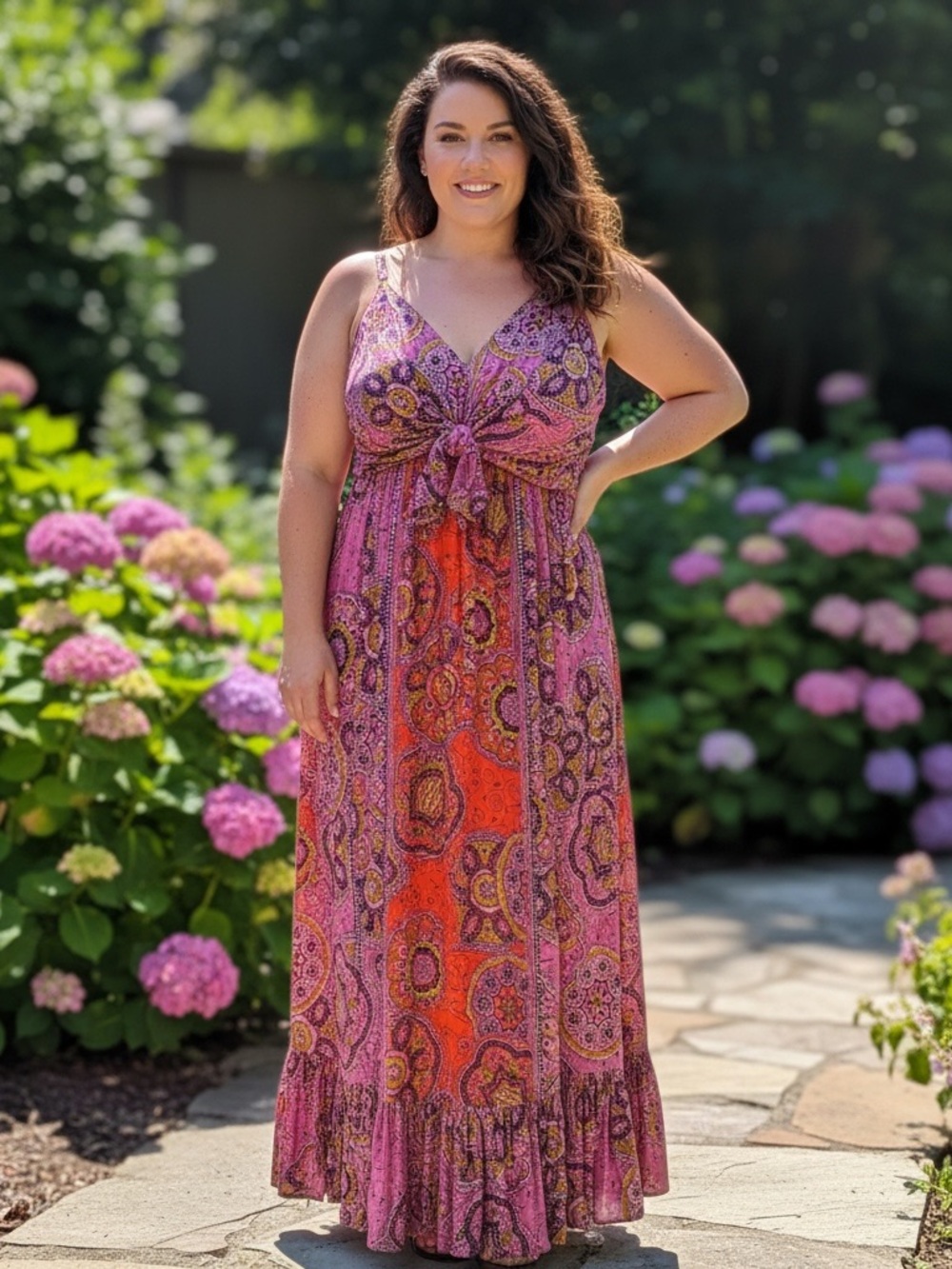 Anthropologie Pink & Orange Paisley Maxi Dress